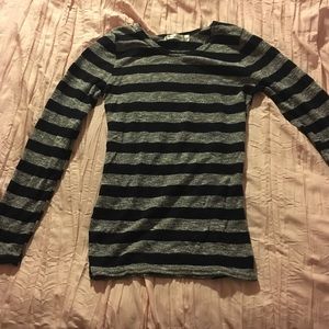 Black and Gray Striped Long Sleeve Tee
